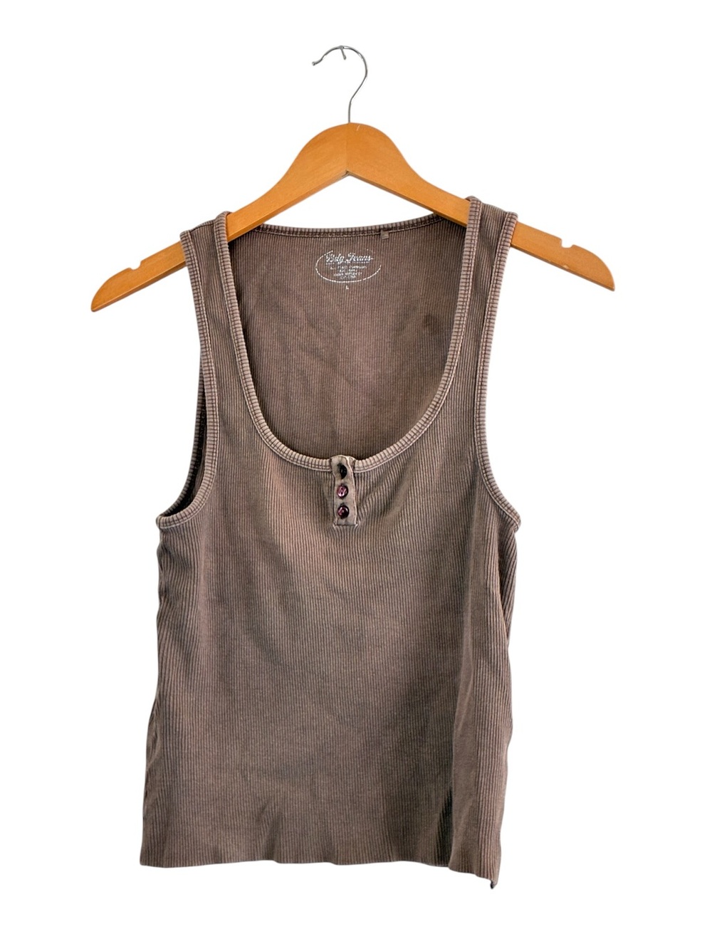 BDG | Brown rib knit scoop neck cotton spandex basic henley tank top size large